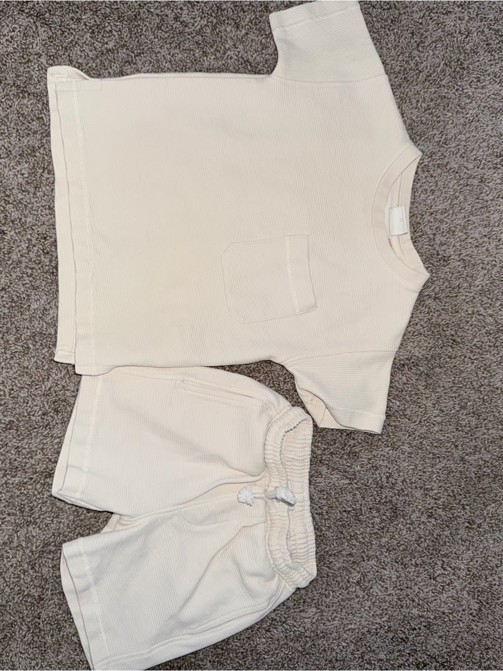 Zara Toddler Cream Ribbed Short Sleeve Top & Shorts Set